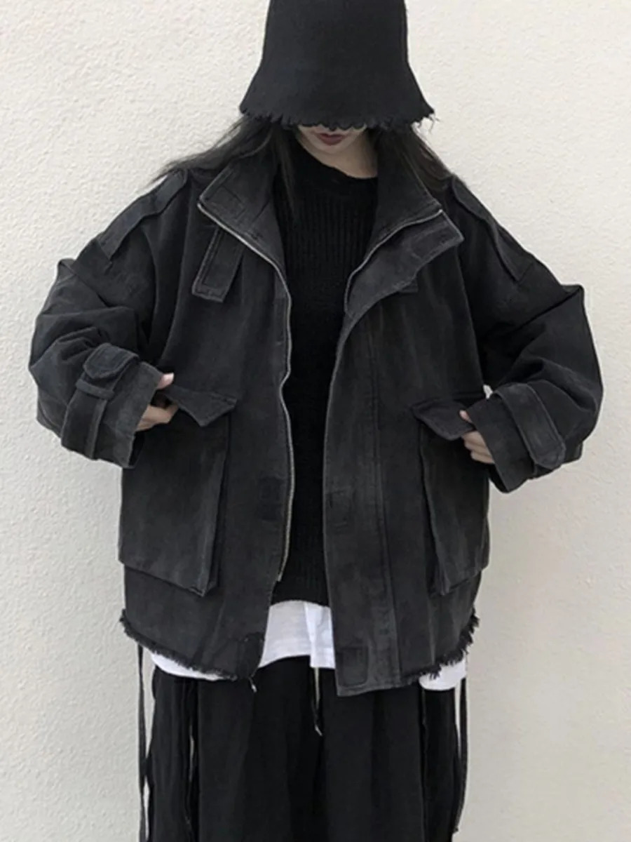Women Tassel Jeans Jacket Cargo Fashion Big Pocket Loose Denim Coats Autumn Female All Match Streetwear Outerwear 251231