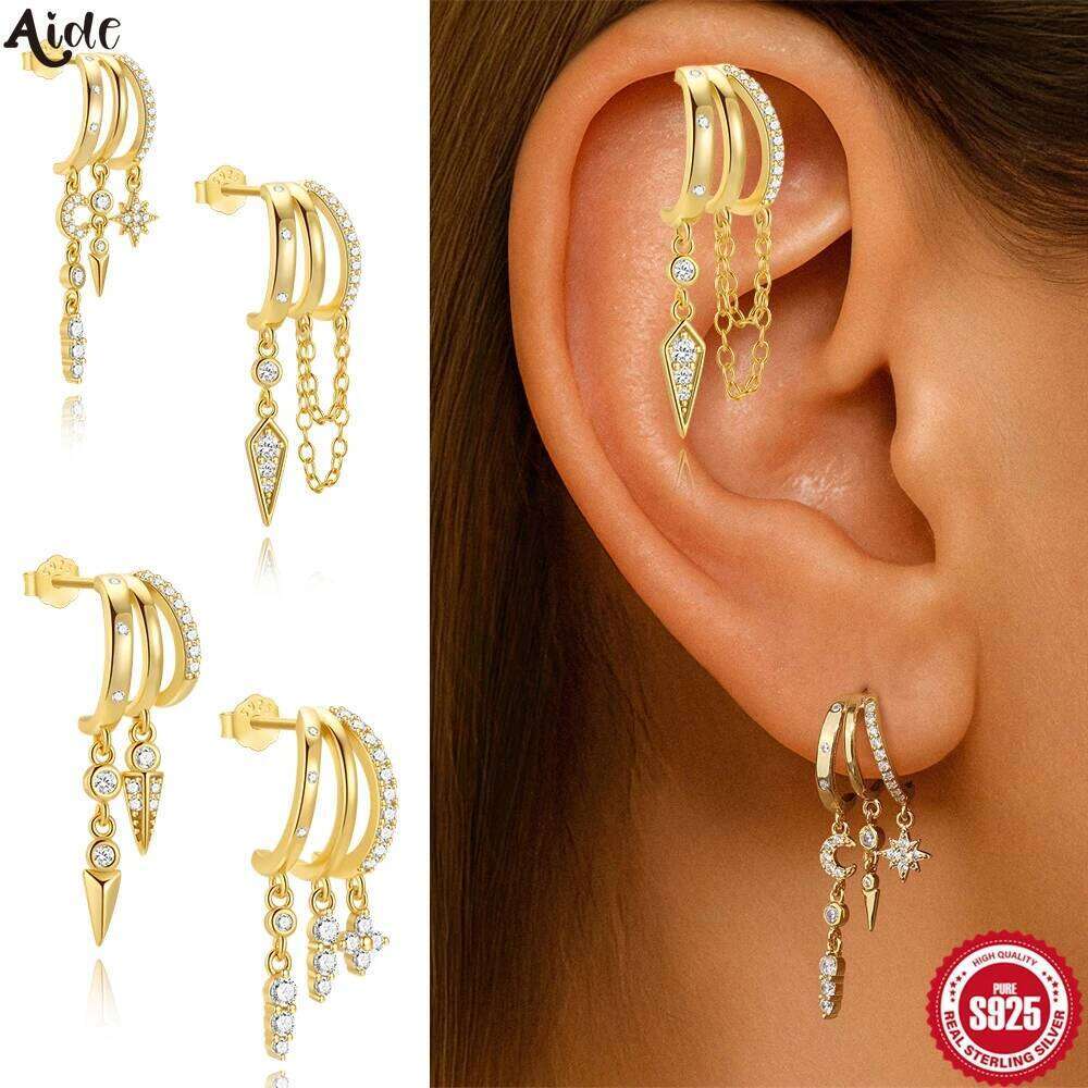 Aide 925 Sterling Silver Claws Stud Earrings Crystal New Modern Design Cross Rivet Pendant Accessories Women Drangles Jewelry