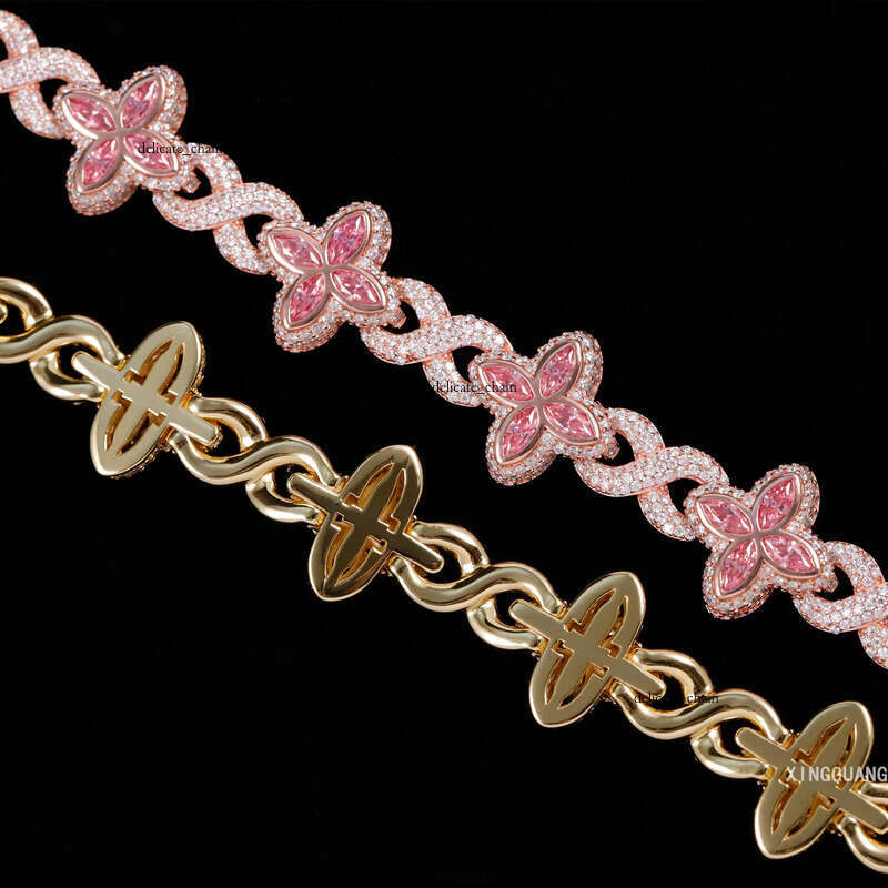 XingGuang Hot Selling Hip Hop Color Marquise Cuban Link Chain Infinity 925 Silver Moissanbite VVS Moissanite Clover Bracelet
