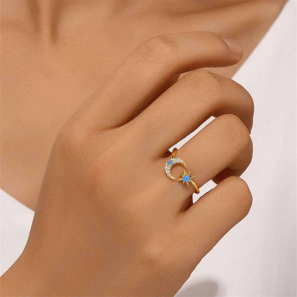 Aide Moon and Star Designed Women Finger 925 Silver Opening Adjustable Exquisite Girls Index Rings Daily Statement Jewelry