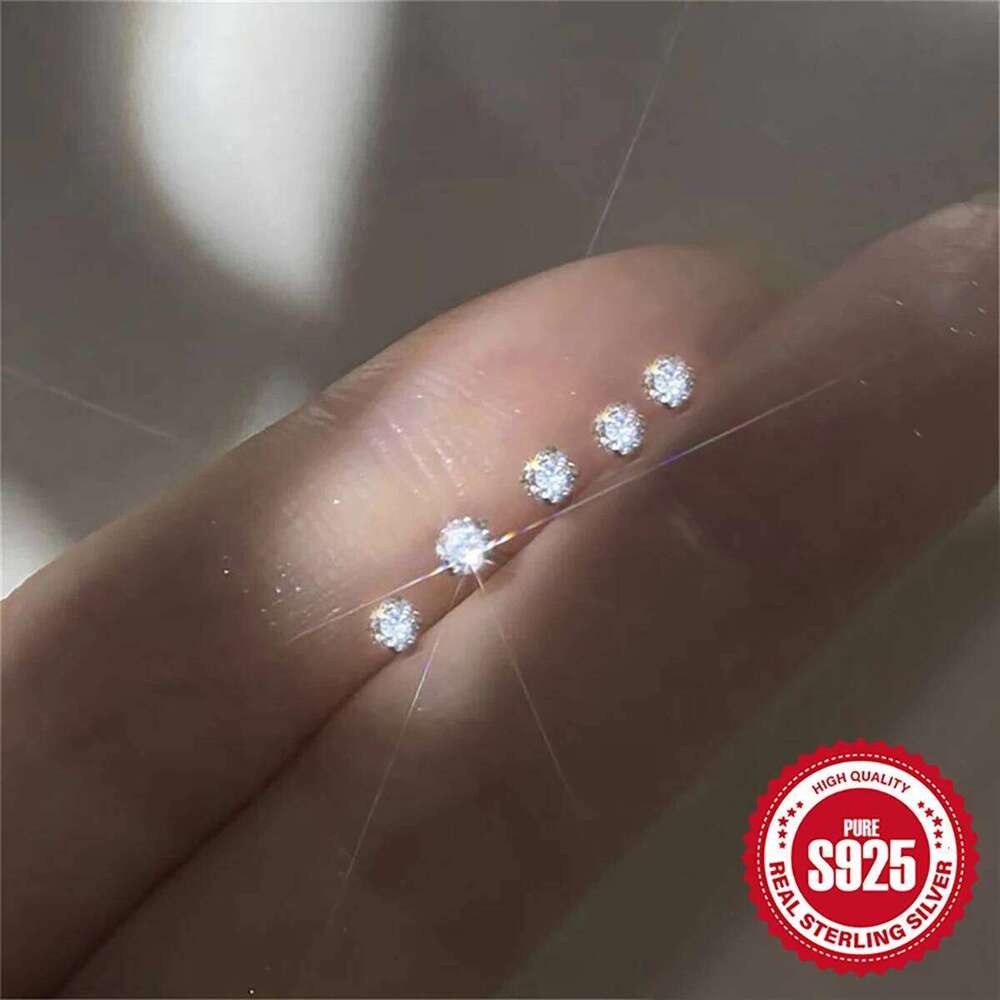 Aide 925 Sterling Silver Shiny Colorful Small Round Zircon Bar Piercing Stud Earrings For Women Minimalist Jewelry Party Gift