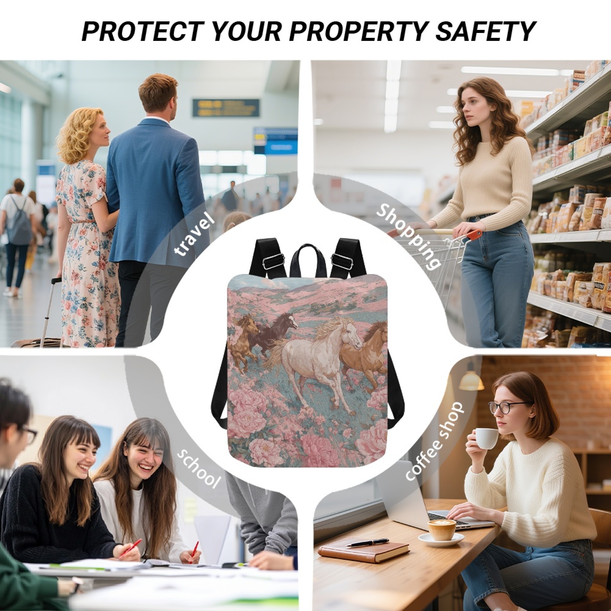 Custom H Designer Fashion Anti Theft Backpack Luxury Horse Pattern Unisex Full Print Backpack Laptop Bag Travel Bag H29