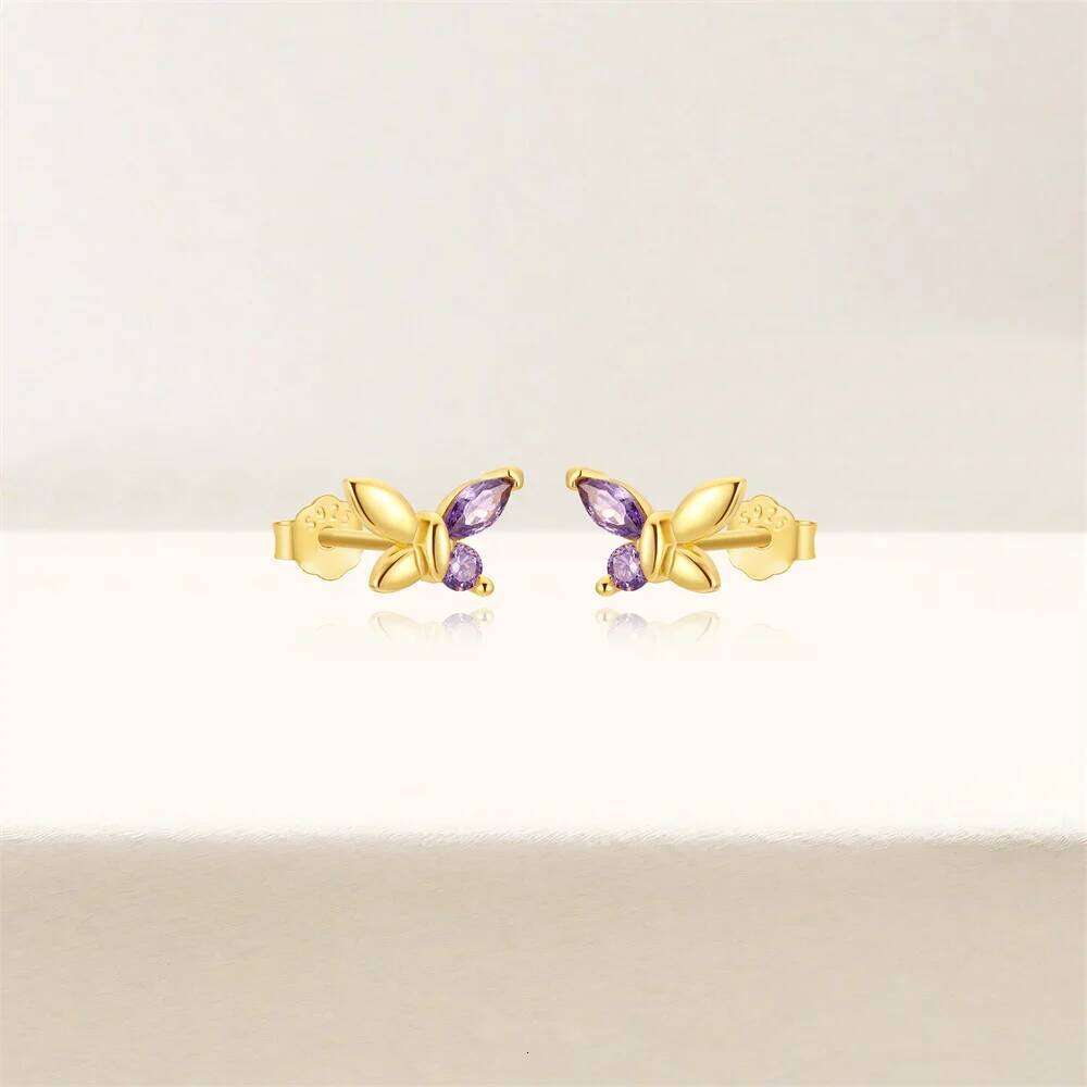 Aide 925 Sterling Silver Butterfly Purple CZ Stud Earrings For Women Girls Kids Exquisite Romantic Jewelry Orecchini Aros Aretes
