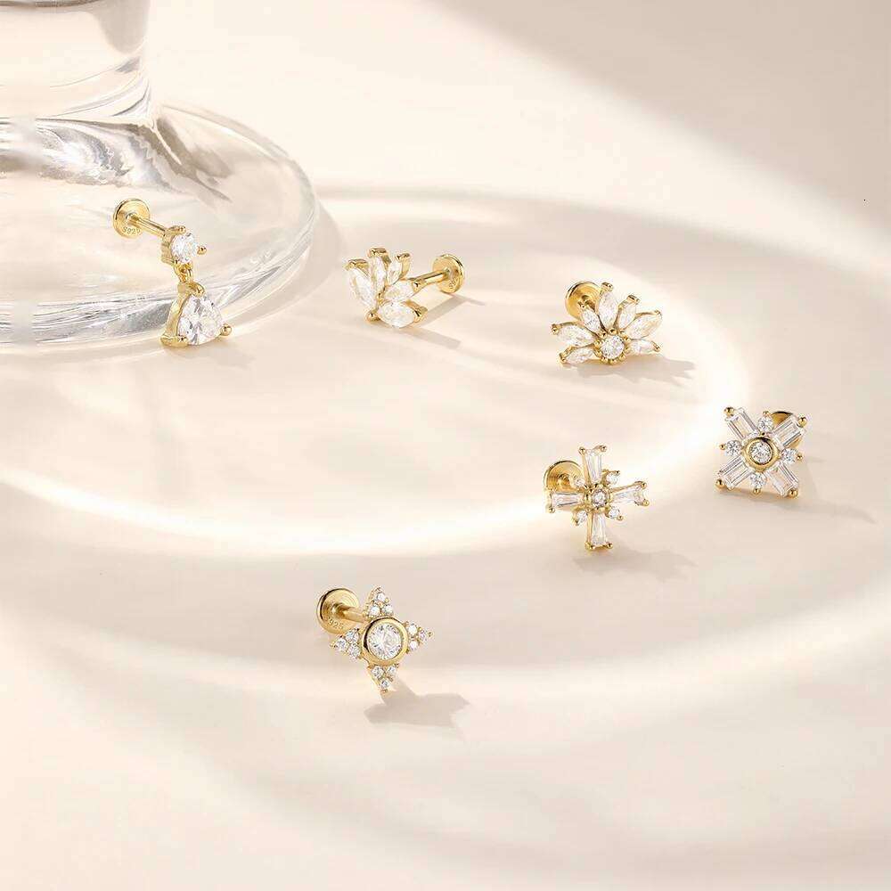 Aide 1PC White Shiny Zircon Cartilage Stud Earrings Spiral Puncture 925 Sterling Silver For Women Ins Ear Bone Earring