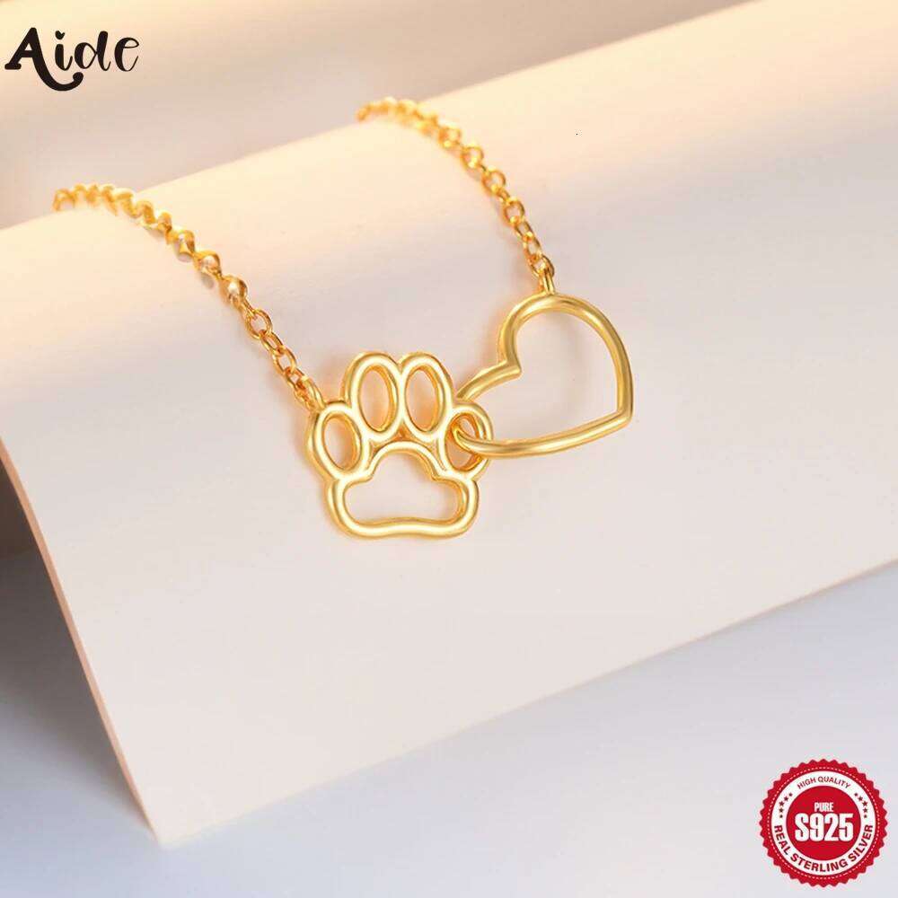 Aide 925 Sterling Silver Personalized Cute Dog Paw Pendant Necklaces for Women Simple Collarbone Chain Necklace Christmas GIfts