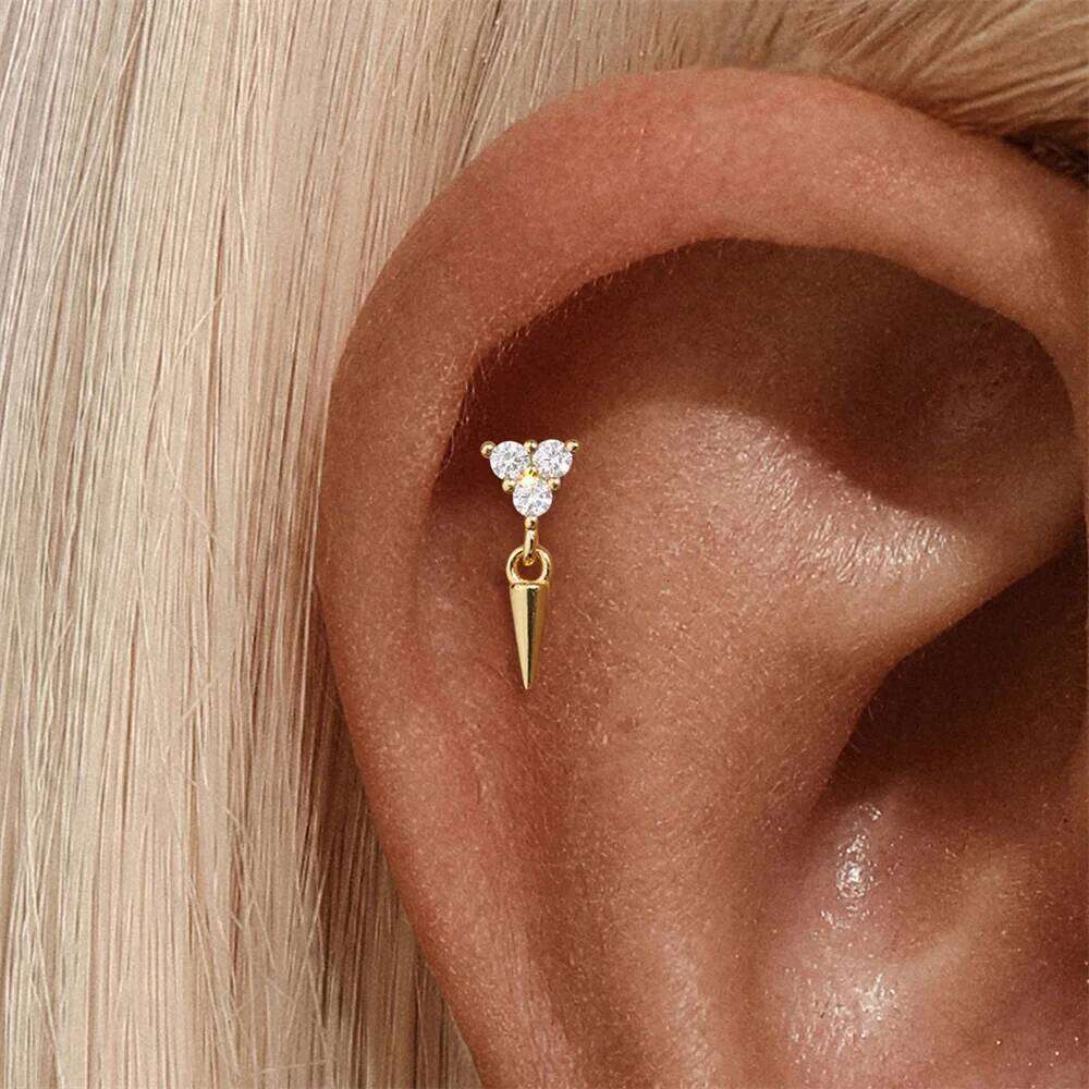 Aide 925 Sterling Silver Single Small Tassels Rivet Stude Earring Flat Thread Ear Bone Studs Body Piercing Fine Jewelry