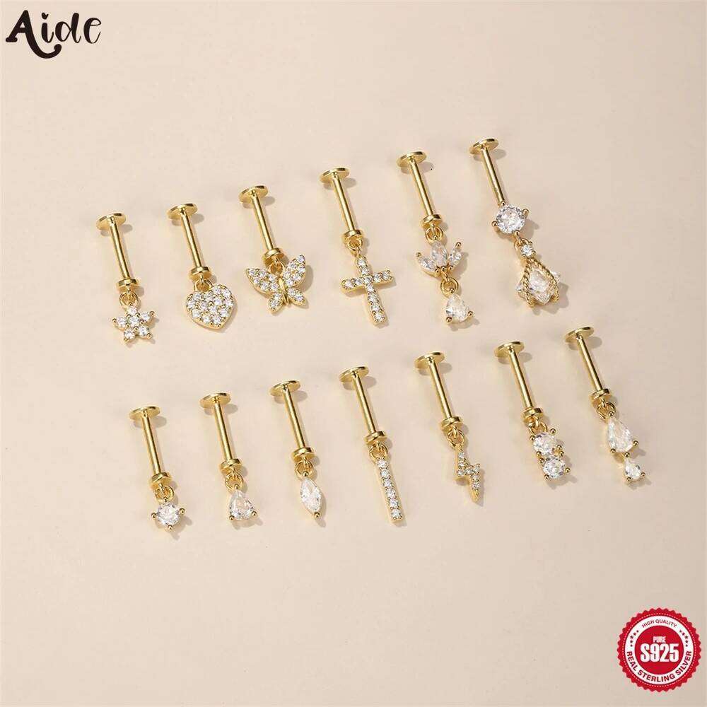 Aide 925 Sterling Silver Zircon Flower Button Body Jewelry Decoration Internally Threaded Navel Piercing Earrings Jewel