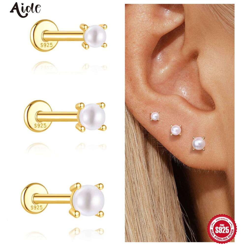 Aide Minimalism 2-3-4mm Earrings 925 Silver Round Natural Pearl Ear Bone Flat Piercing Stud Fine Jewelry 1pc