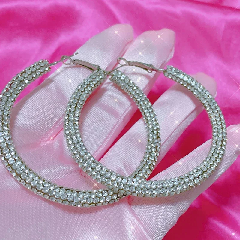 Y2K Blue Crystal Hoop Earrings Korean Fashion Charms Circular Ring Earrings for Women Punk Jewelry Sexy Accessories Geometry 251230