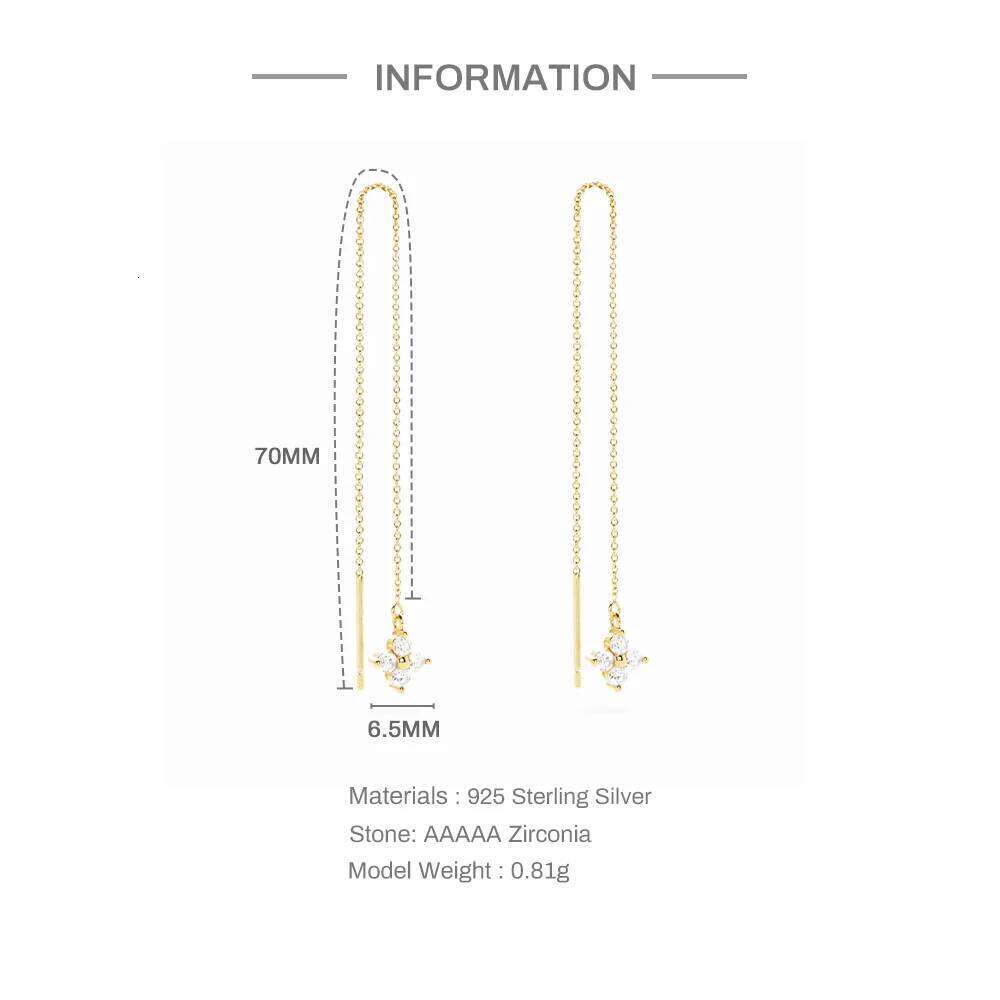 Aide Long Chain Tassel Four-leaf Zircon 925 Sterling Silver Drop For Women Minimalist 18K Gold Earrings Fine Jewelry