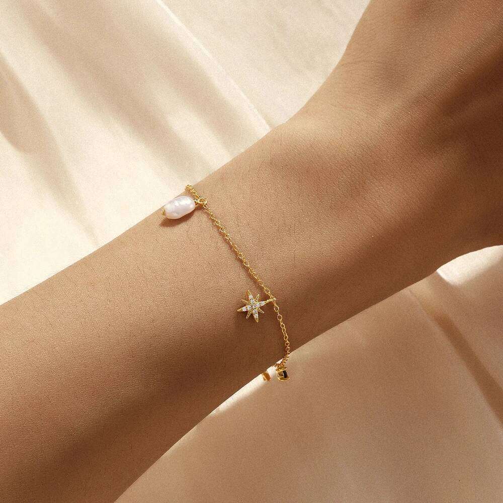 AIDE 925 Sterling Silver Beautiful Stars Bracelets For Women Korean Fashion Baroque Pearls Design Party Jewelry Holiday collars
