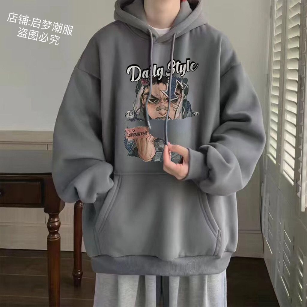 Hoodie Pure Cotton Niche Fleece Thickened Printed Hooded Jacket Autumn Winter American Style New Top Trendy Brand Couple Loose Fit