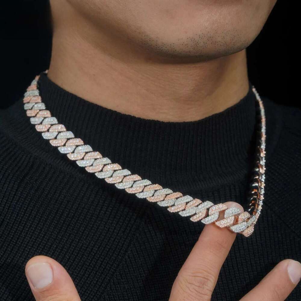 2026 Rose gold plated two tone iced out 10mm 13mm 15mm 925 sterling silver pass diamond tester hip hop jewelry vvs moissanite cuban link chain
