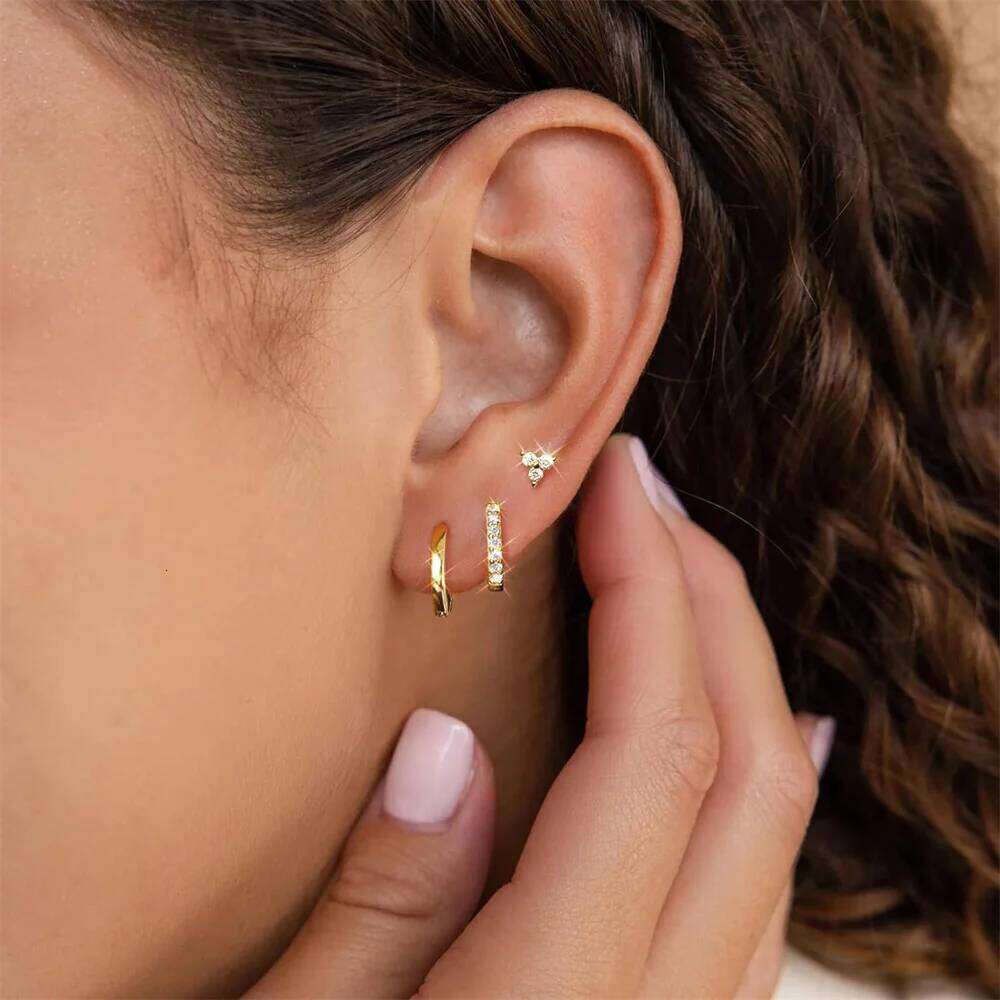 Aide 925 Sterling Silver 3pcs Set Simple Geometric Zirconia Piercing Stud Earrings For Women High Quality Fine Jewelry Gift