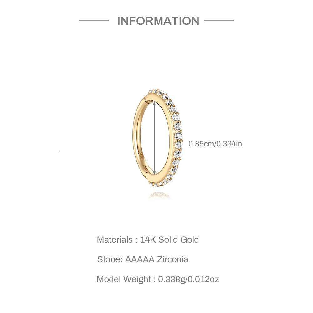 Aide 1pc Real 14K 5/6/7/8/9/10mm Hoop for Women Never Fade Gift Minimalist Earring Boho Exquisite Solid Gold Jewel