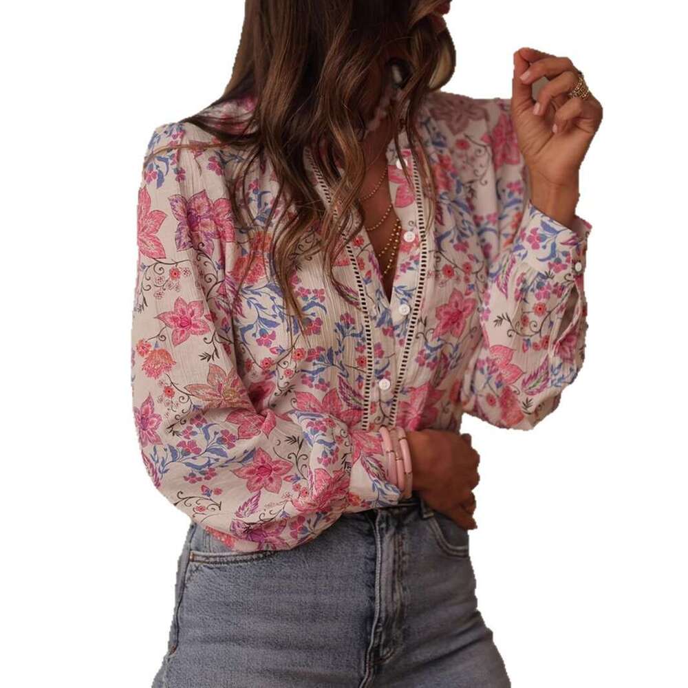 2026 New European and American Style Printed Women's Spring Summer Elegant Foreign Trade Long Sleeve Shirt