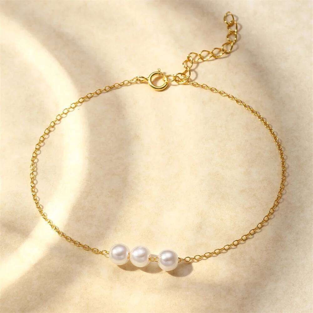 Aide 925 Sterling Silver White Round Pearl Charm Bracelet for Women Foldable 18K Gold Plated Chains Bracelets Fine Jewelry Gifts