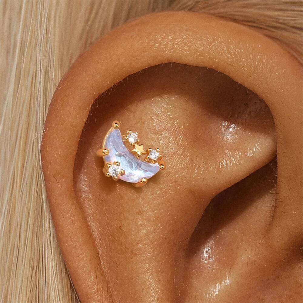 Aide 925 Sterling Silver Cute Blue Glass Opal Stud Ear for Girl Beach Holiday Zircon Piercing Earrings Fine Jewelry