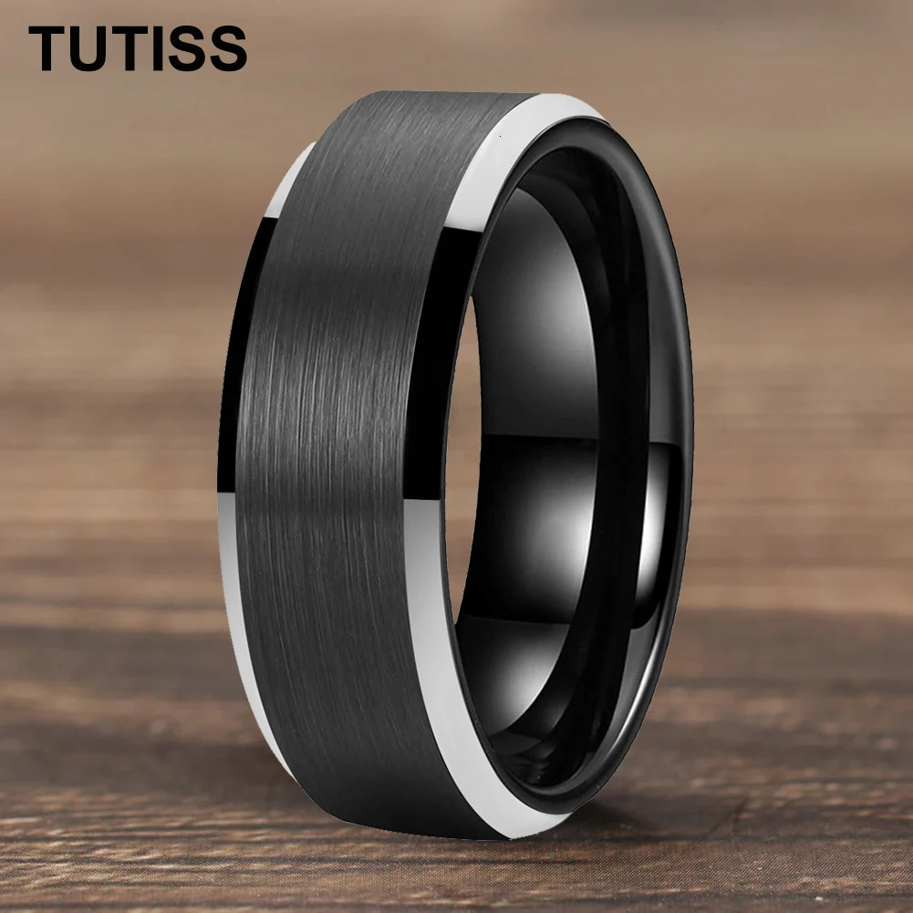 TUTISS Mens Black 4/6/8/10/12mm Tungsten Carbide Ring Cool Wedding Engagement Band Matte Finish Beveled Edge Comfort Fit 251230