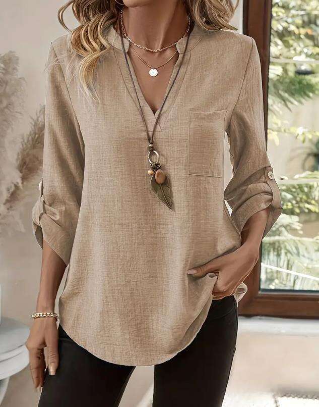 2026 Spring Summer European and American Foreign Trade New Women's Loose Plus Size V-Neck Solid Color Short Sleeve T-Shirt