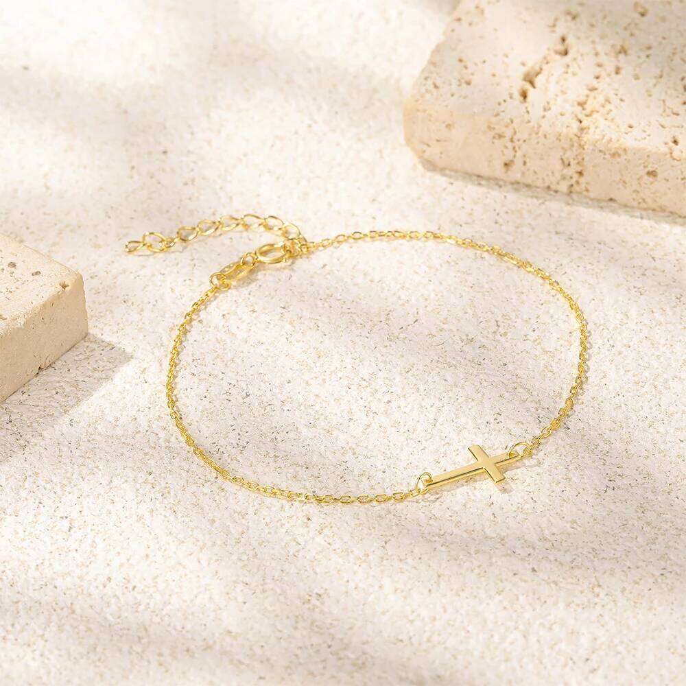 Aide Dainty Cross Bracelet 925 Sterling Silver 18k Gold Plated CZ Chain Bracelets for Women Religious Christian Jewelry Gifts