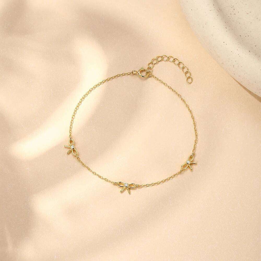 Aide 925 Sterling Silver For Women Gold Color Cute Bow Bracelet Female Mother's Valentine's Day Gift Jewelry