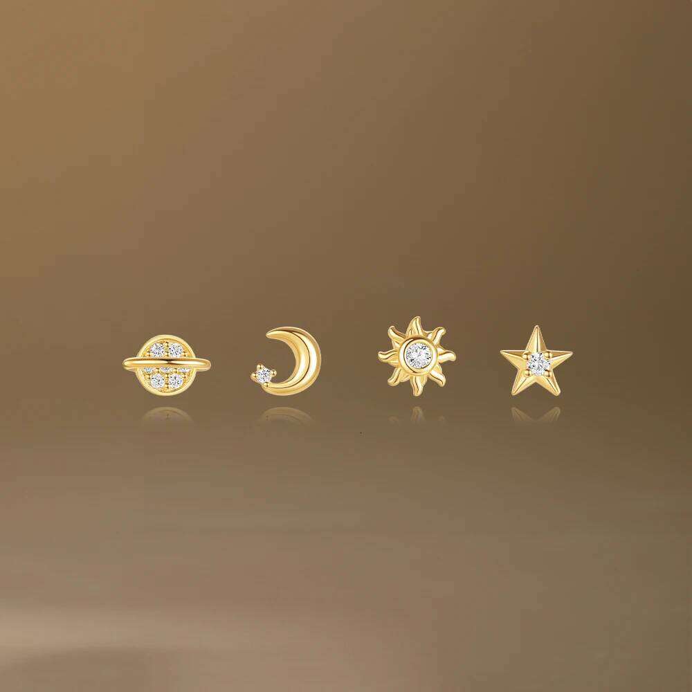 Aide 4pcs Geometric 925 Sterling Silver Earring Set Simple Shiny Star Moon Zircon DIY Mixed Earrings For Women Fine Jewelry