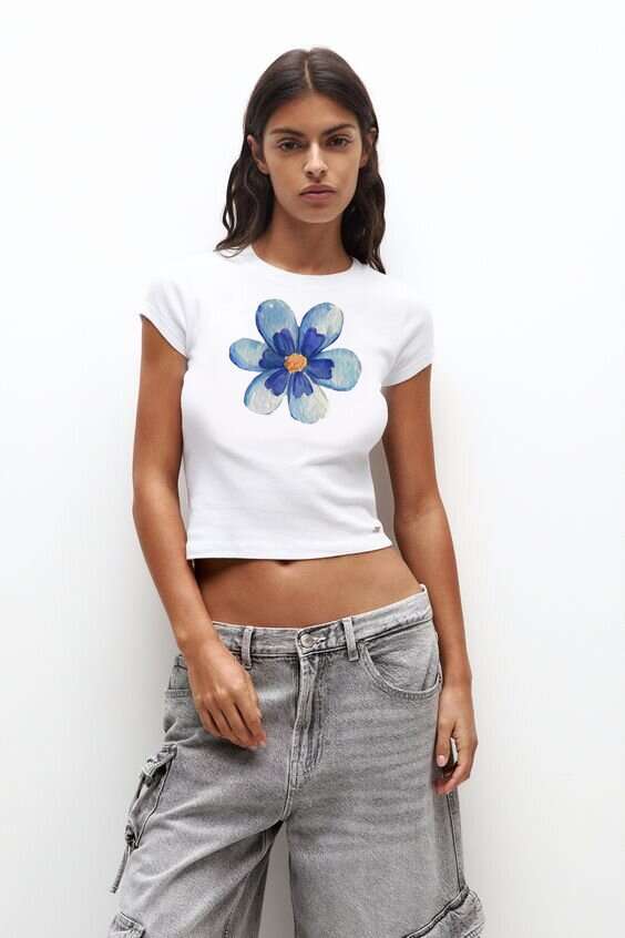 2026 Summer New Floral Print Cute Casual Versatile Top Commuting Fashion Solid Color Hot-Selling Short Sleeve T-Shirt