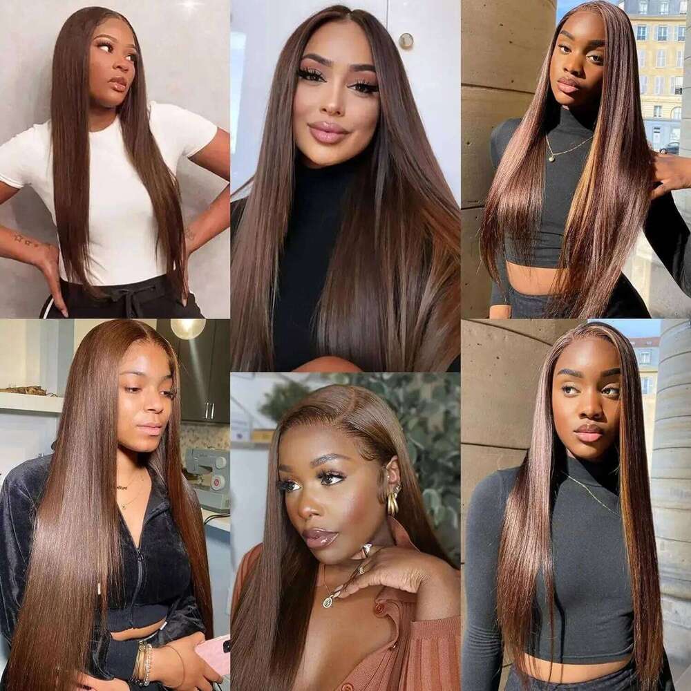 HD 13x6 Straight Chocolate Brown Human Hair Wig 13X6 Front 30 36 Inch Pre Plucked Lace Frontal 100% Colored Wigs