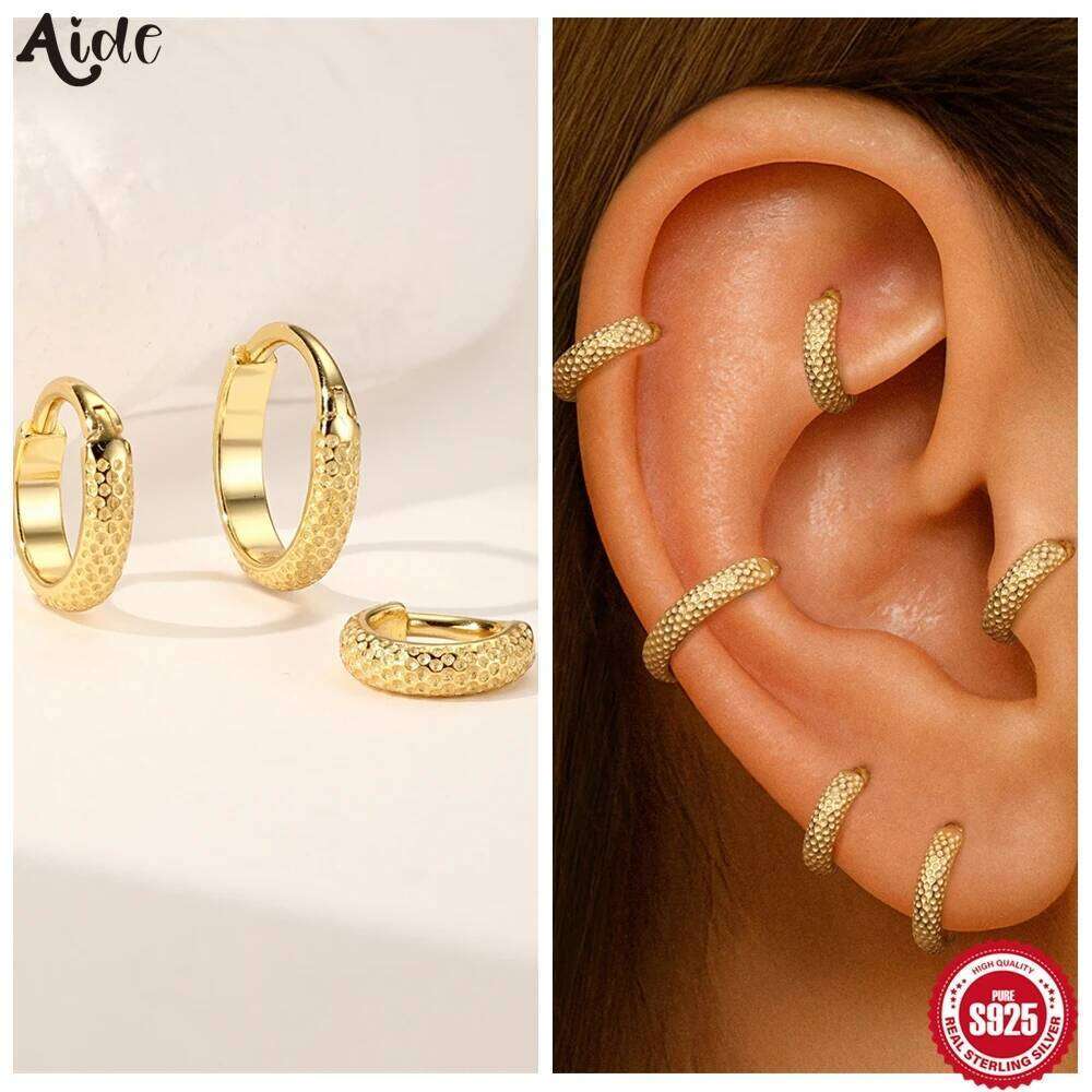 Aide 925 Sterling Silver Simple Gold Zircon CZ 6mm 8mm 10mm Hoops Piercing Pendiente Huggies Ear Buckle Fine Jewelry