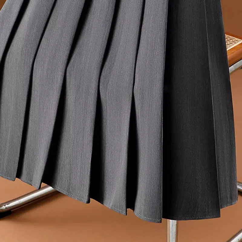 Gray Solid Folds Office Lady Casual High Waist Aline Loose Womens Skirt MidCalf Long Skirts For Women Clothing Fashion 251231
