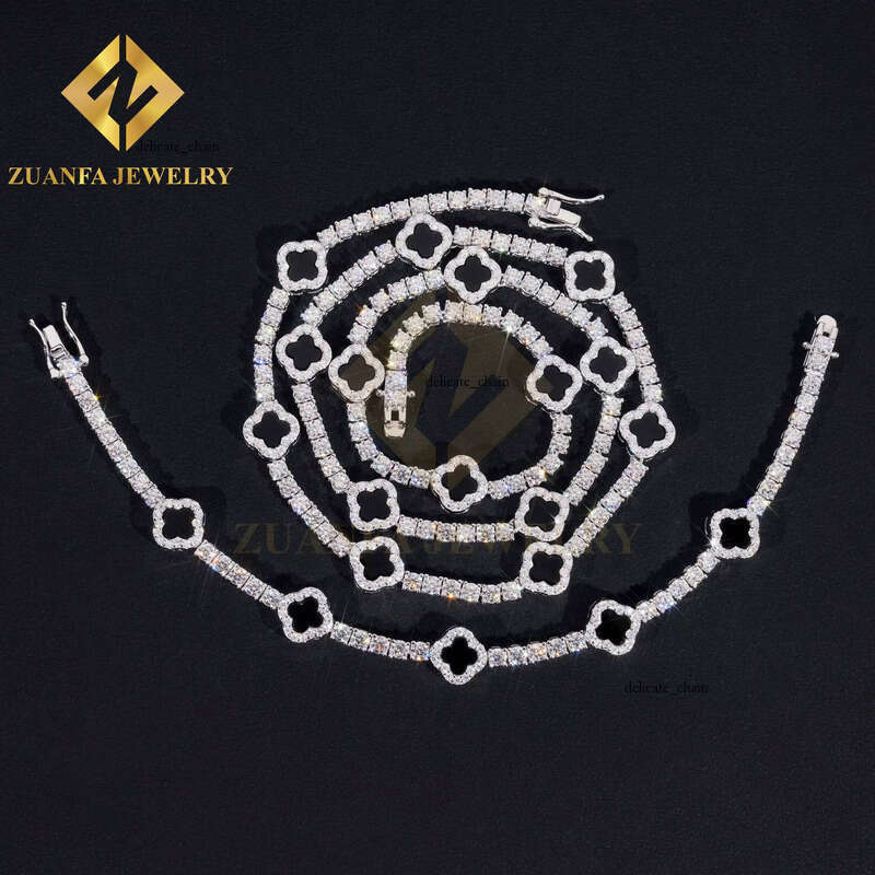 VVS Moissanite Premium Jewelry Hot Sale Agate Clover Pure Silver 925 Gold Plated Diaspore Tennis Chain Bracelet