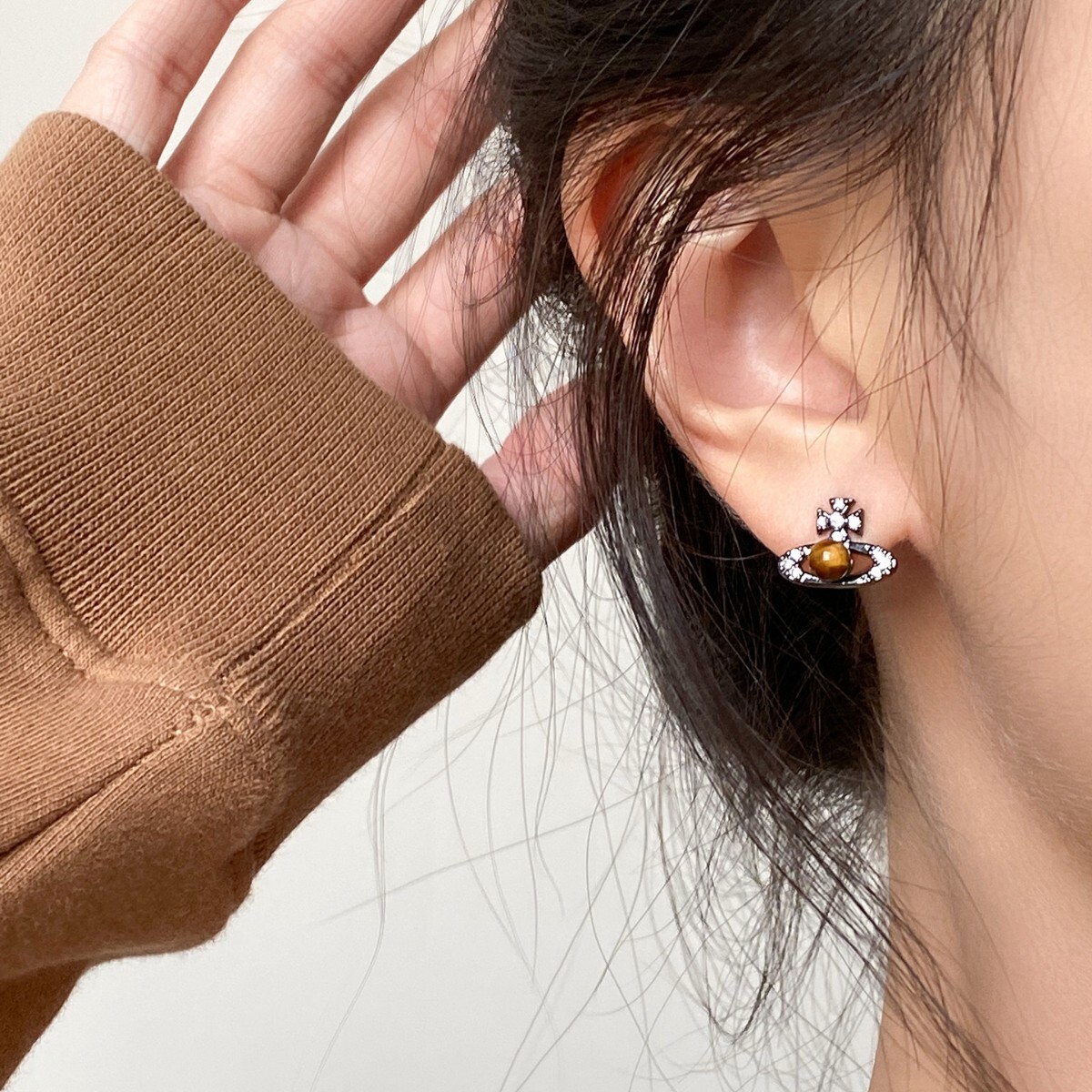 Luxury Brand Designer Jewelry 925 Silver Needle Sweet Cool Style Saturn Natural Tiger Eye Stone Earrings For Women Western Empress Asteroid Personalit