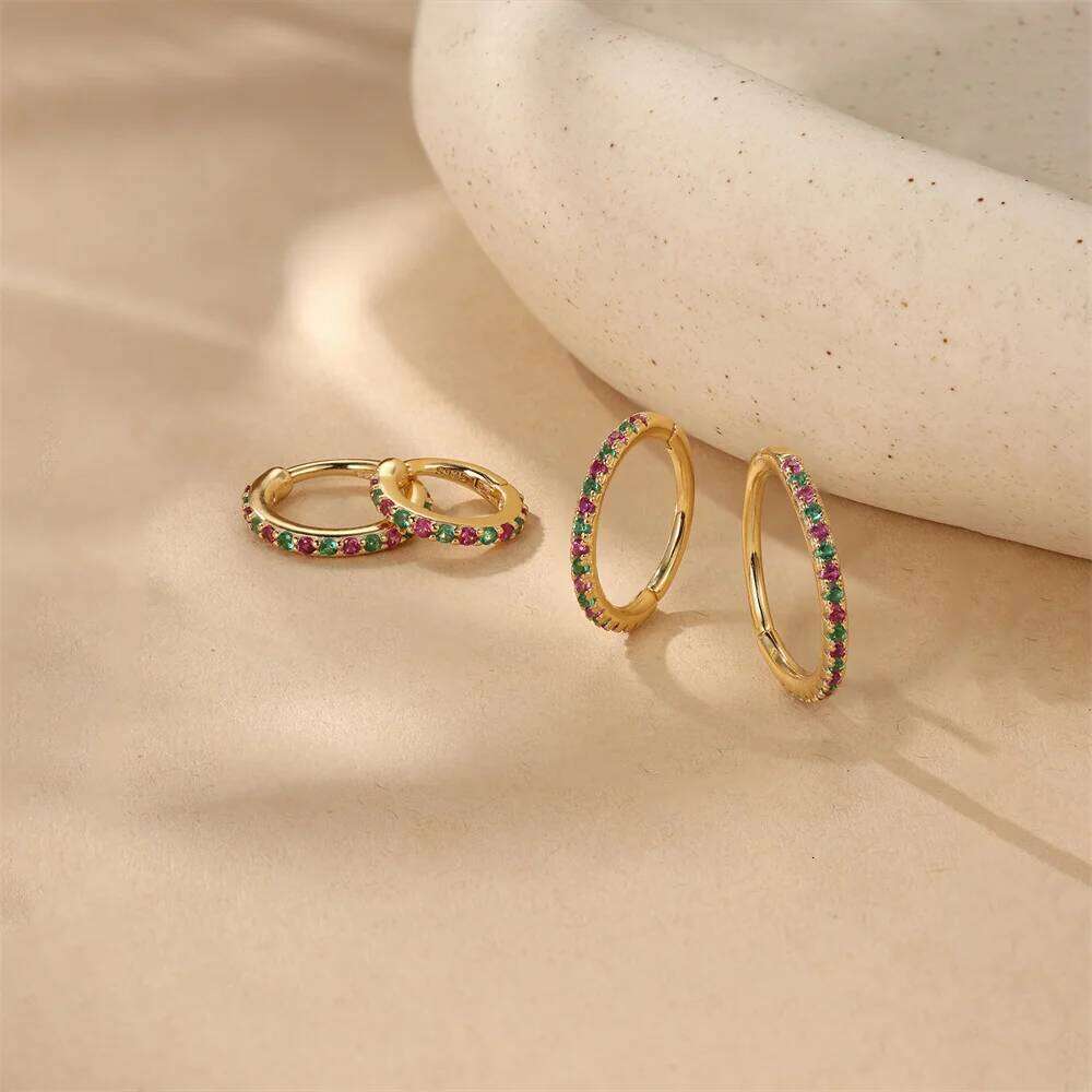 Aide S925 Sterling Silver Single Colorful Row Zircon Hoop Earrings 6/8/10/12mm Versatile Fashion Cartilage Hoops for Women Jewel