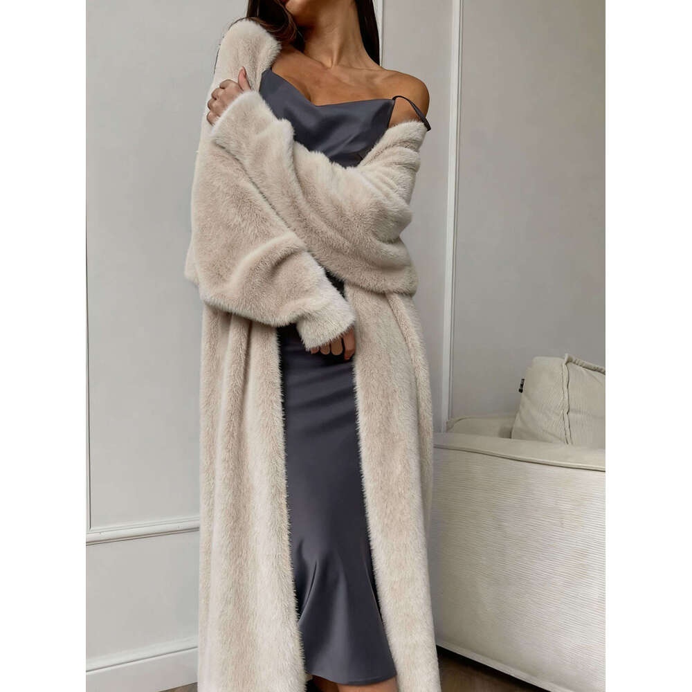 Cross-Border Imitation Mink Velvet White Knitted Coat Women, Loose Plush Fluffy Long Cardigan for Autumn and Winter