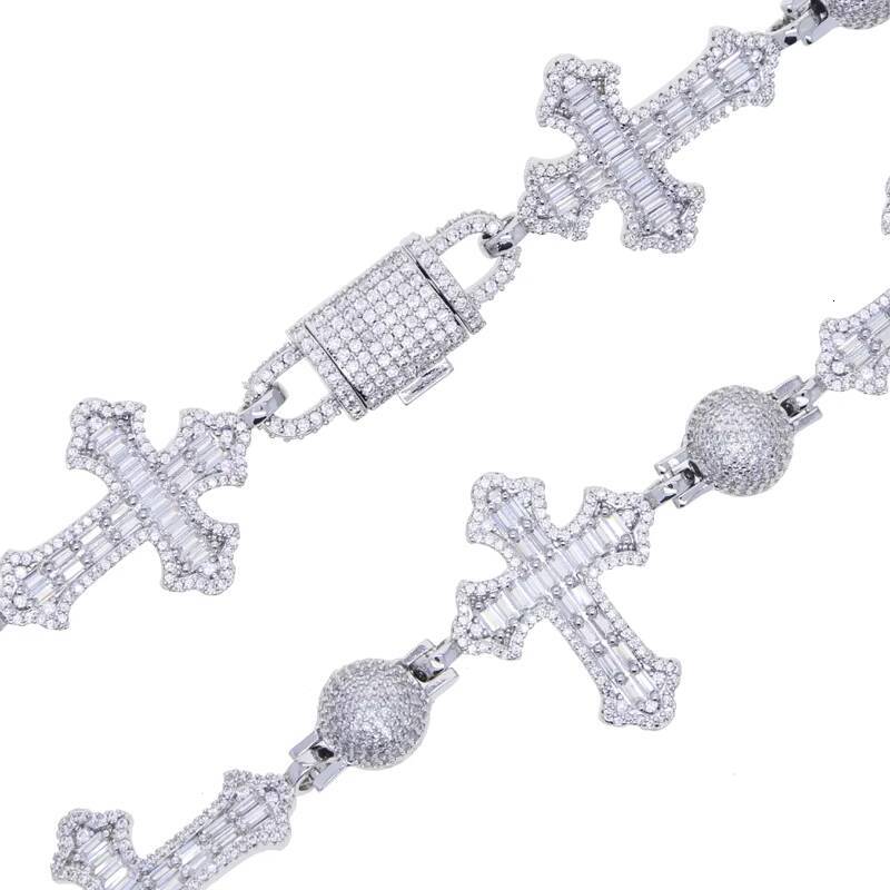 Iced Out Bling Cool Hip Hop Men Boy Jewelry Full 5A Cubic MoissaniteVVSia Moissanite Ball Cross Charm Chain Necklace