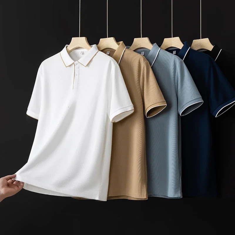Mens Business Casual Short Sleeved Shirt Solid Color Polo Shirt Fashionable Breathable Comfortable Versatile Top 251230