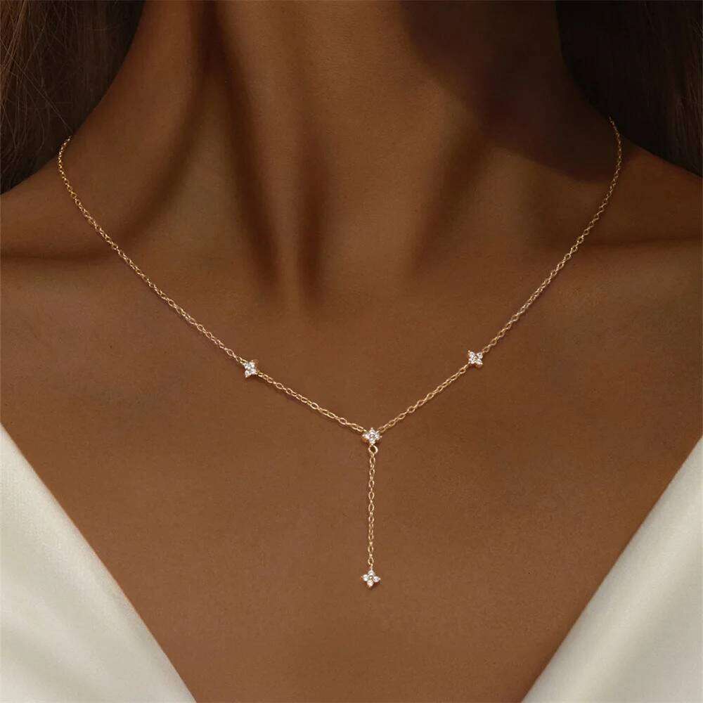 Aide 925 Sterling Silver Long Tassel Pendant Lucky Flower Y Chain Necklace for Women Valentine Xmas Party Gift Jewelry