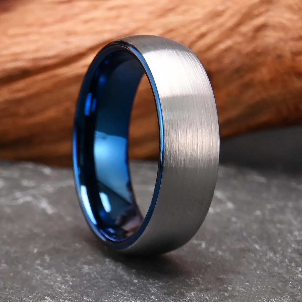 7mm blue and silver color Mens Tungsten Carbide Ring Brushed Wedding band Engagement Ring Comfortable Fit for Daily Wear 251230