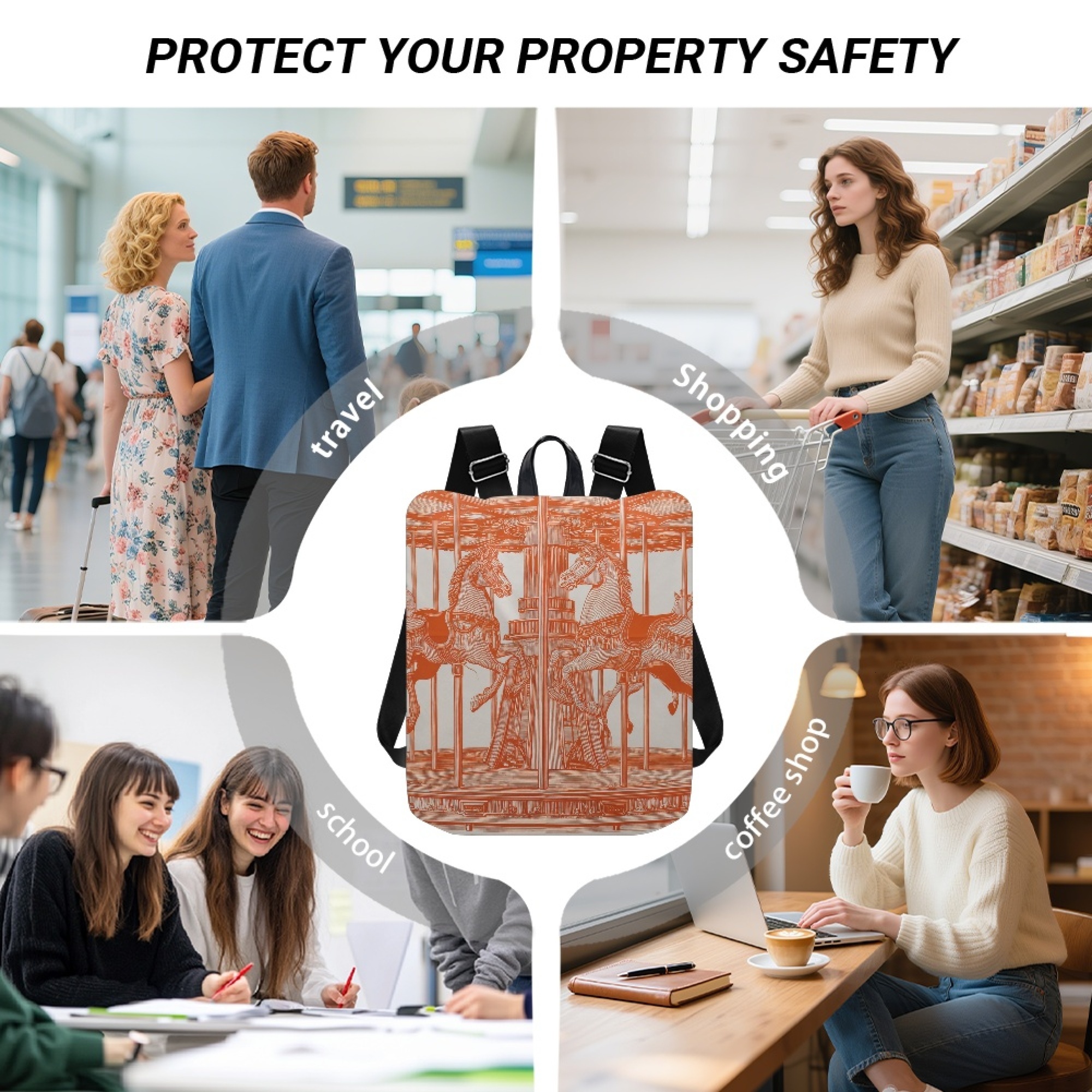 Custom H Designer Fashion Anti Theft Backpack Luxury Horse Pattern Unisex Full Print Backpack Laptop Bag Travel Bag H39