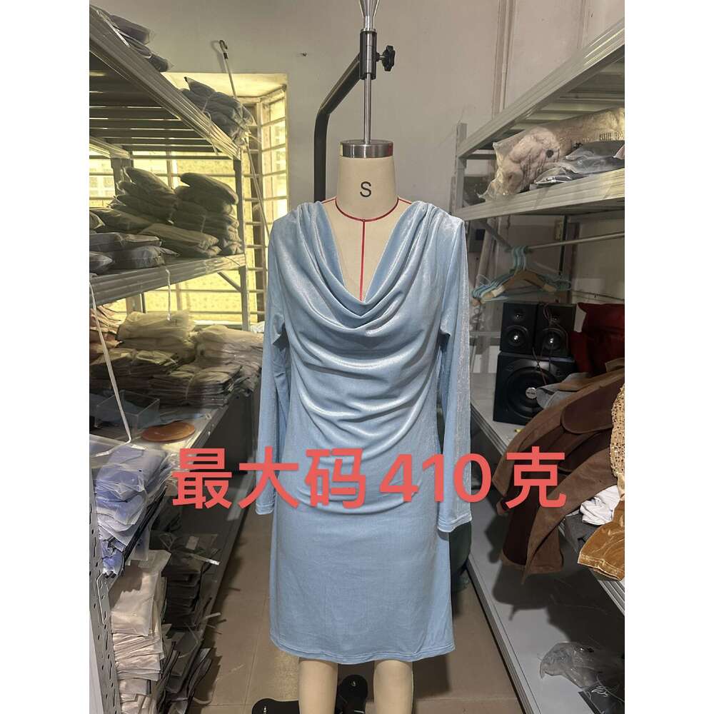 2026 Autumn Winter fashion Cross-border Women's Clothing New Solid Color Overcoat Swing Collar Long Sleeve Sexy Velvet Dress