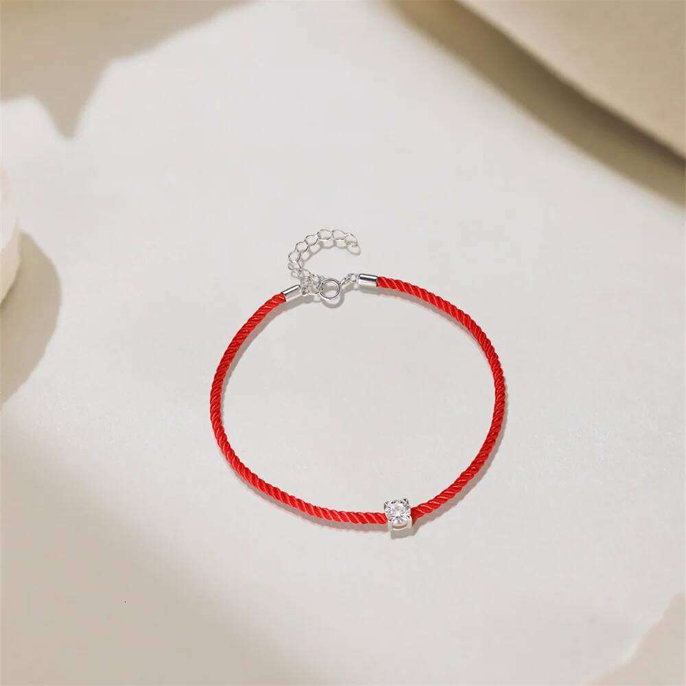 Aide Genuine 925 Sterling Silve Moissanite Bracelet for Women 0.5cm Red Rope Zodiac New Year Lucky Trendy Hand Accessories