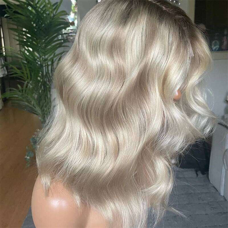 Honey Platinum Blonde Lace Frontal Wigs 13x4 Short Medium Woman"s Wig Glueless Loose Deep Synthetic Mix 5% Human Hair