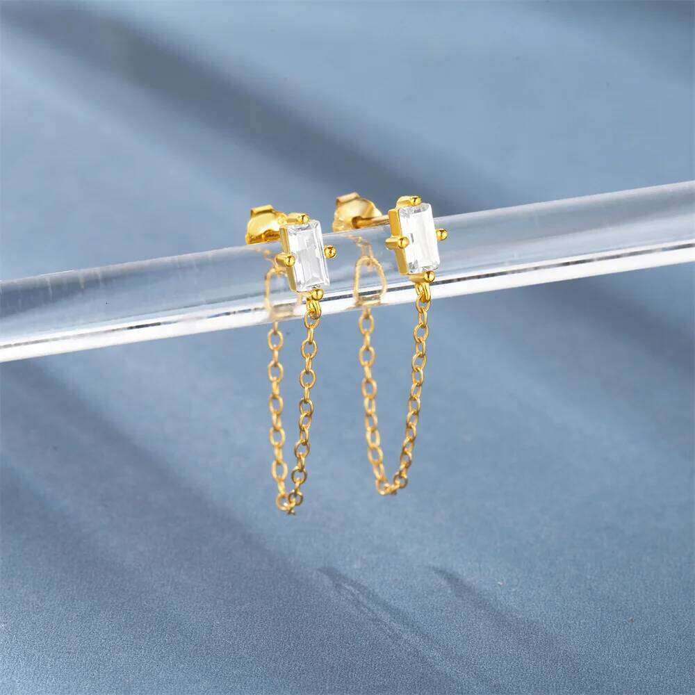Aide S925 Silver Long Tassel Chain Zircon Stud For Women Piercing Dangle Earring Pendant Wedding Bride Jewel Gift Aretes