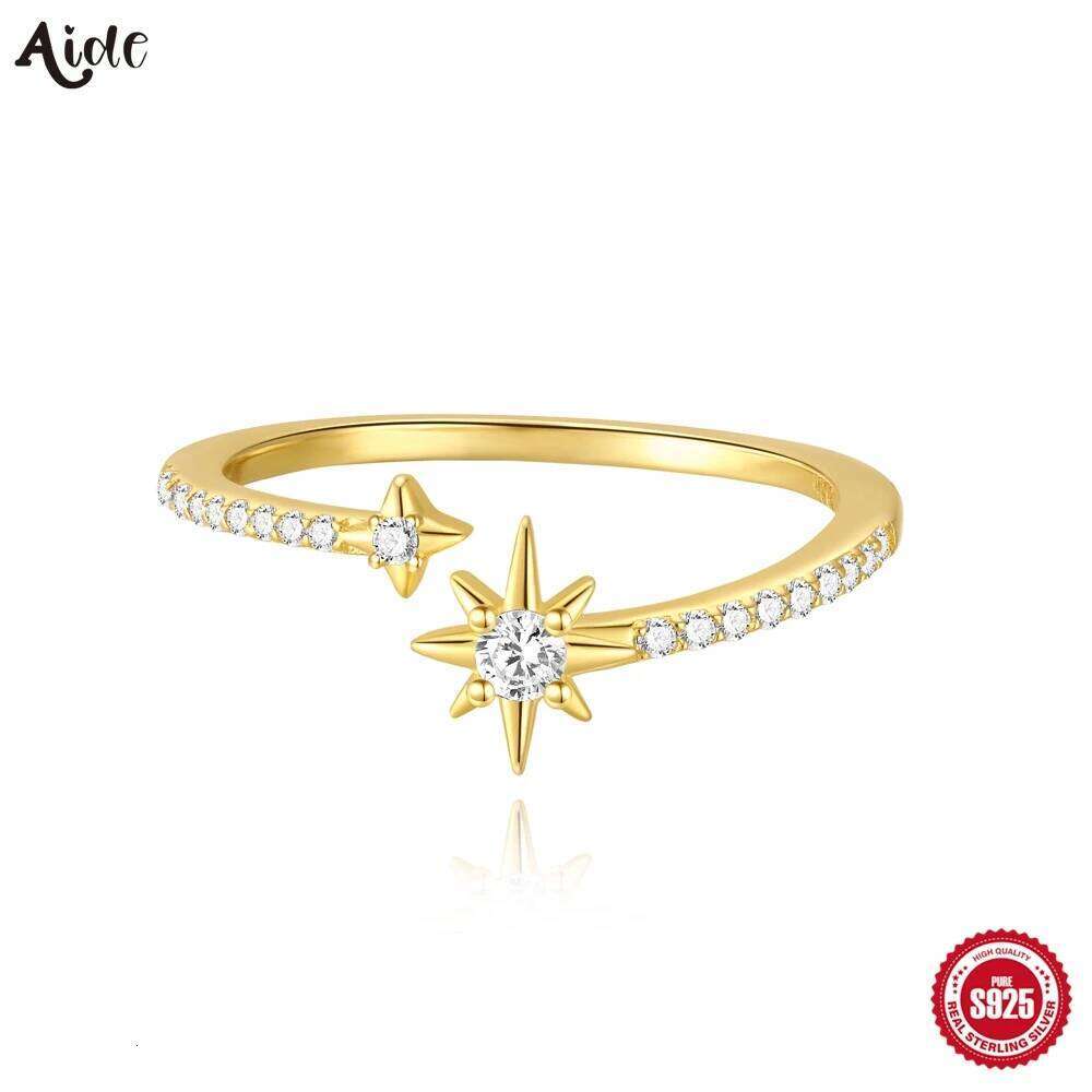 Aide Zircon Double Star Rings For Women Gold Color 925 Sterling Silver Opening Stars Finger Ring Wedding Party Aesthetic Jewelry