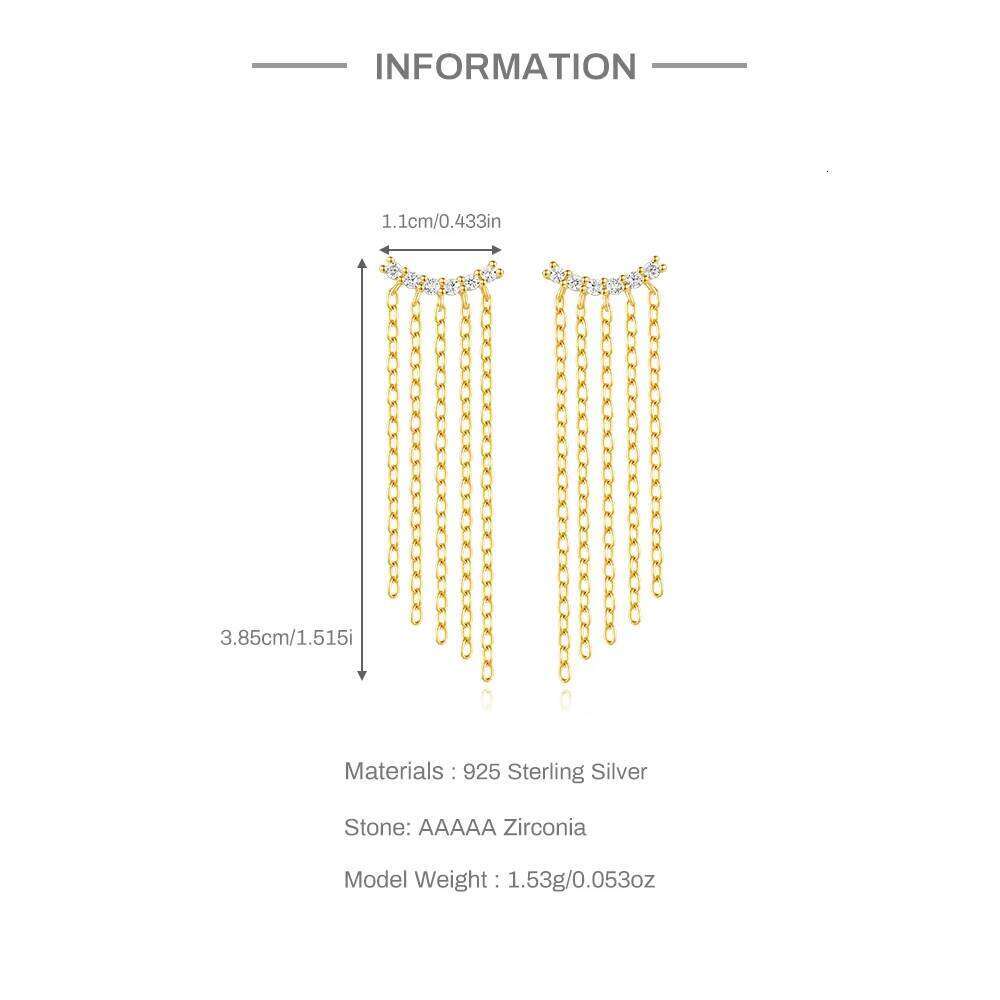 Aide 925 Silver Fashion Long Tassels Dangle Earrings for Women Girls Sparkling Chains Zircon Party Fine Jewelry Accessories