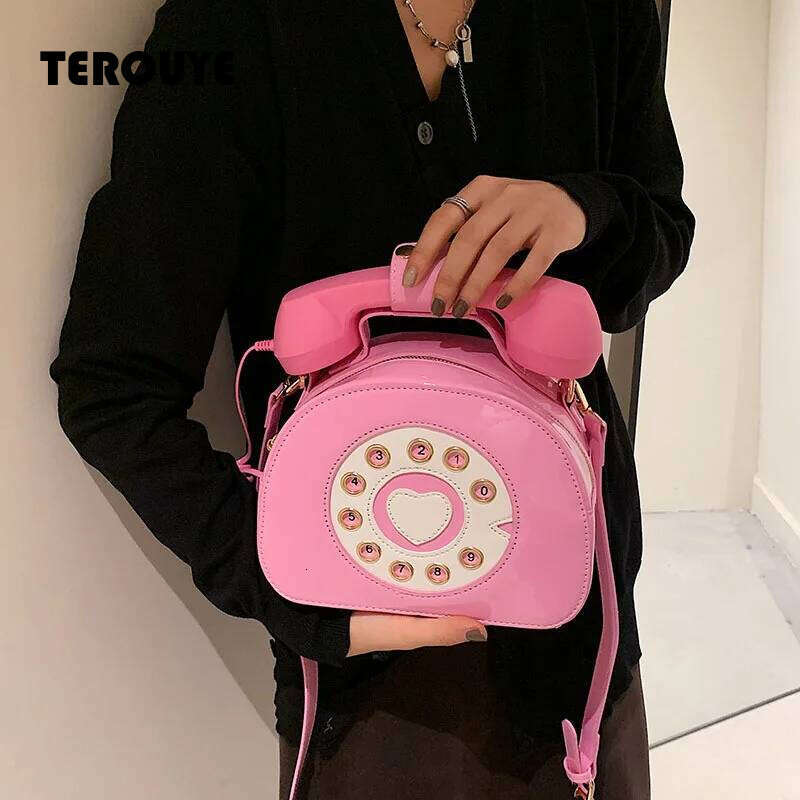 Women's Creative Shoulder Telephone Shaped Crossbody Bag Retro PU Leather Designer Sweet Girl Phone Purses And Small Handbag TEROUYE