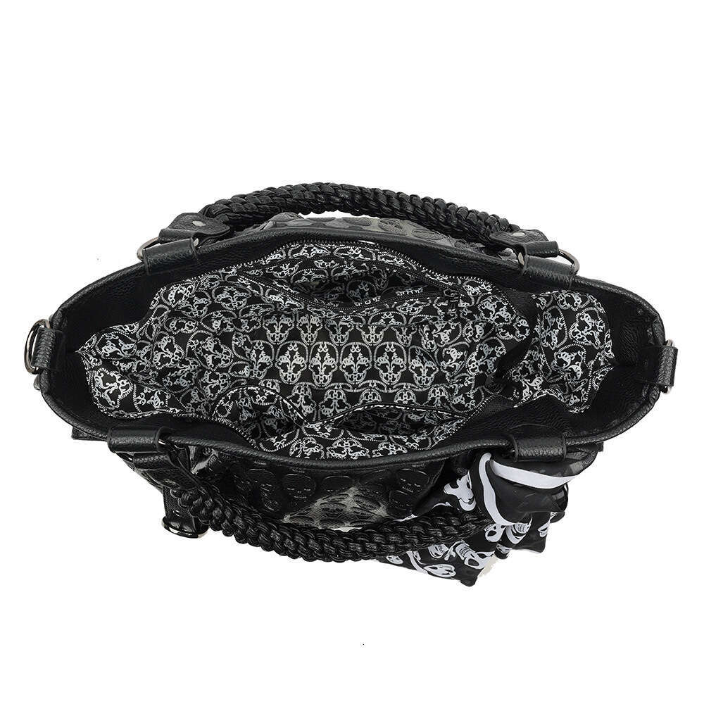 Totebag Shoulder ROSE NOIRE Unisex Punk Personality Skull Embossed Fashion Large Capacity Single Handbag Commuter Crossbody Bag