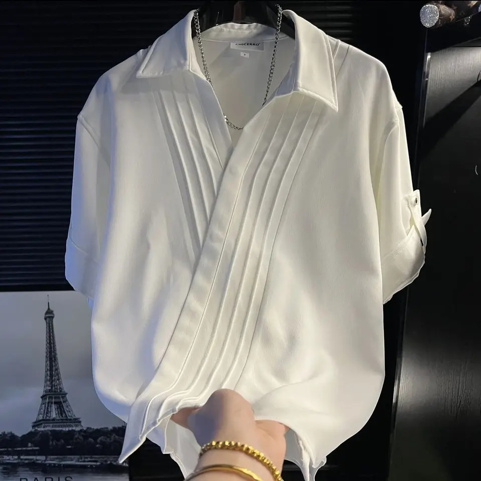 Fashionable High-end Versatile Tops Men Handsome Loose Korean Style Short-sleeved Light Large Size Handsome POLO Shirts 251230