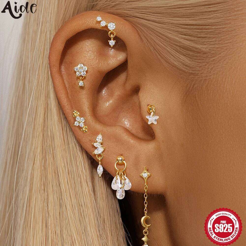 Aide 925 Sterling Silver Full Dainty Piercing Lobe Stud for Women Helix Flat Earring Ear Bone Studs Fine Jewelry